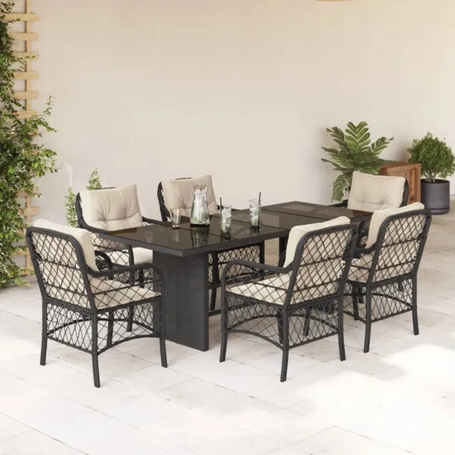 vidaXL 7-delige Tuinset met kussens poly rattan zwart, foto 2