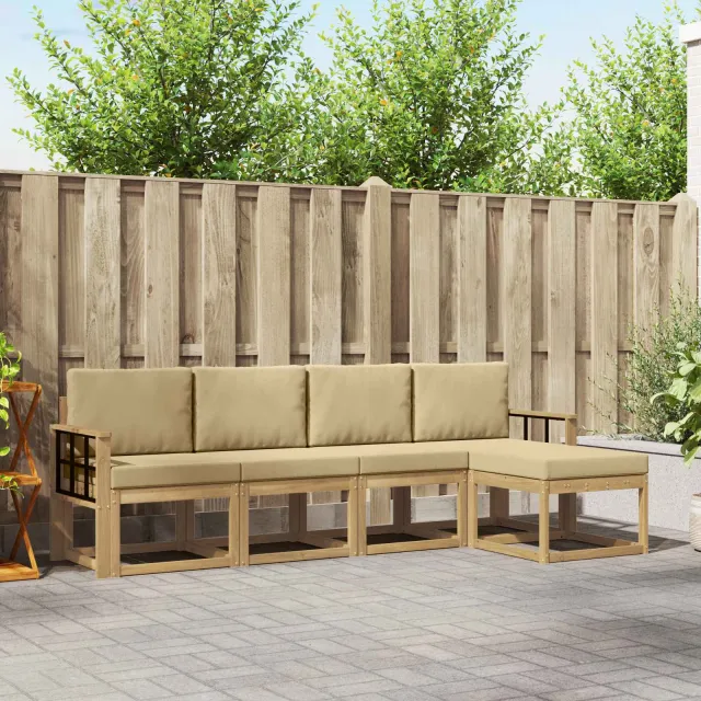vidaXL Buiten bankenset 5 st 5-zits Wit en Beige