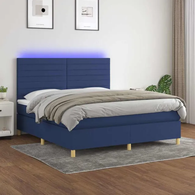 vidaXL Boxspring met matras en LED stof blauw 180x200 cm
