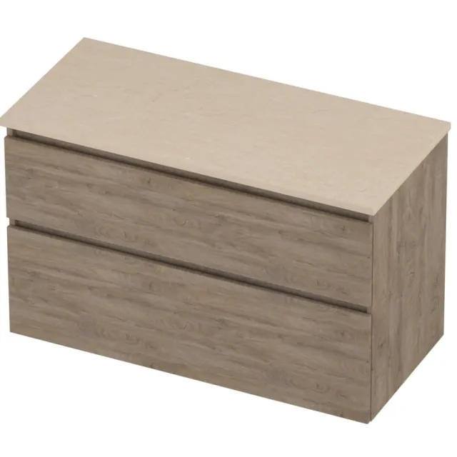 Proline Deck Badmeubelset Hardsteen Asymmetrisch 100x46x55 cm Sand Stone Raw Oak Eiken