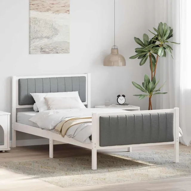 vidaXL Bedframe Wit en lichtgrijs 100 x 200 cm Massief grenenhout