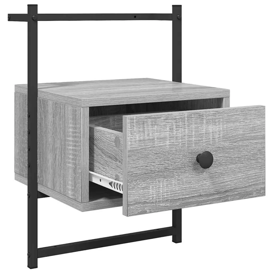 vidaXL Nachtkastje wandgemonteerd 35x30x51 cm hout grijs sonoma eiken, foto 4