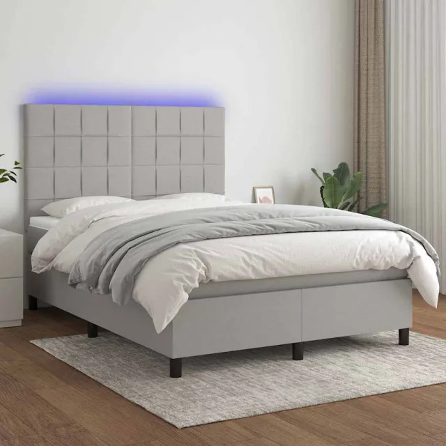 vidaXL Boxspring met matras en LED stof lichtgrijs 140x190 cm grijs