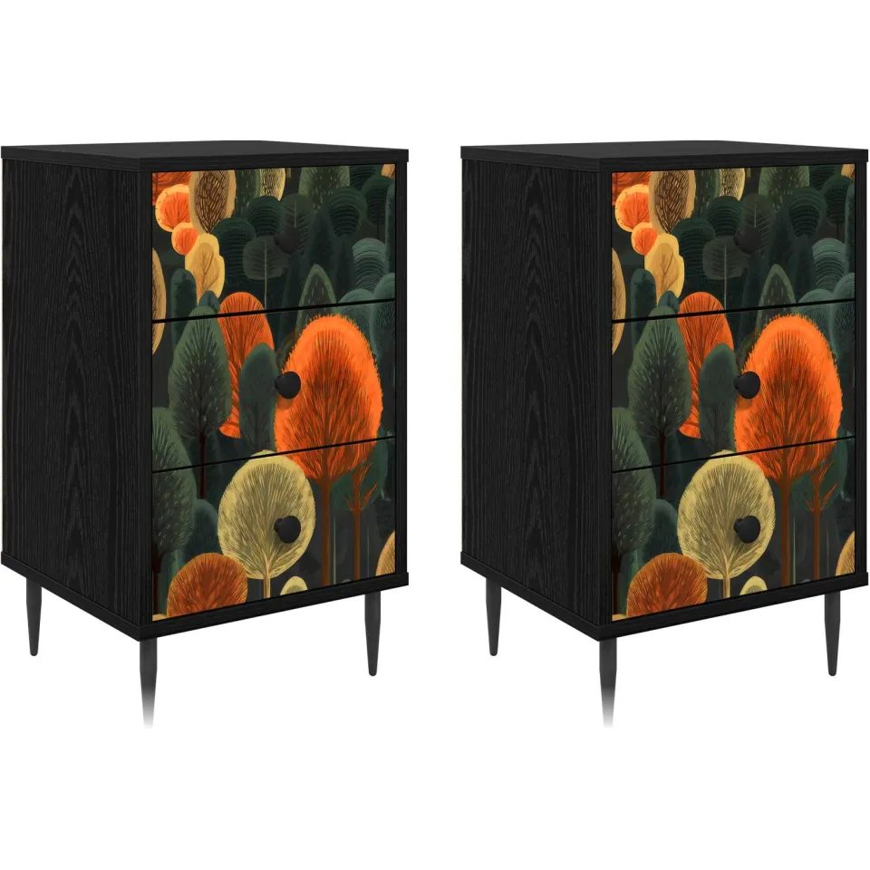vidaXL Nachtkastje ZAANDAM 2 st Zwart eiken 36 x 33 x 61 cm