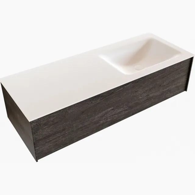 Boss & Wessing Badkamermeubel BWS Madrid Dark Brown 120x45x30 cm Mat Witte Solid Surface Wastafel Rechts (1 kraangat)