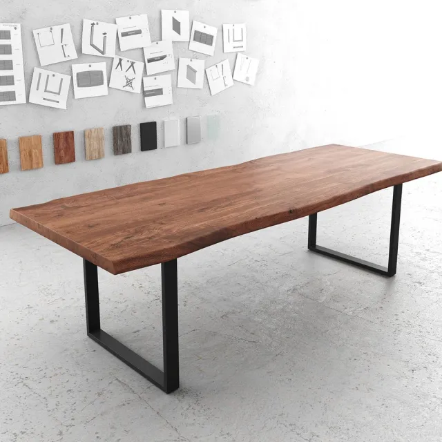 DELIFE Eettafel Edge acacia bruin 260x100 XL zwart metaal Live-Edge