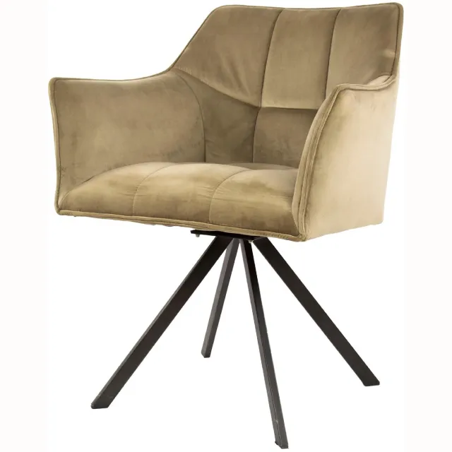 Nest of Nora Set van 2 - Nest of Nora Eetkamerstoelen Elda - Met armleuning en draaibaar - Velvet Champagne Draaistoel Beige
