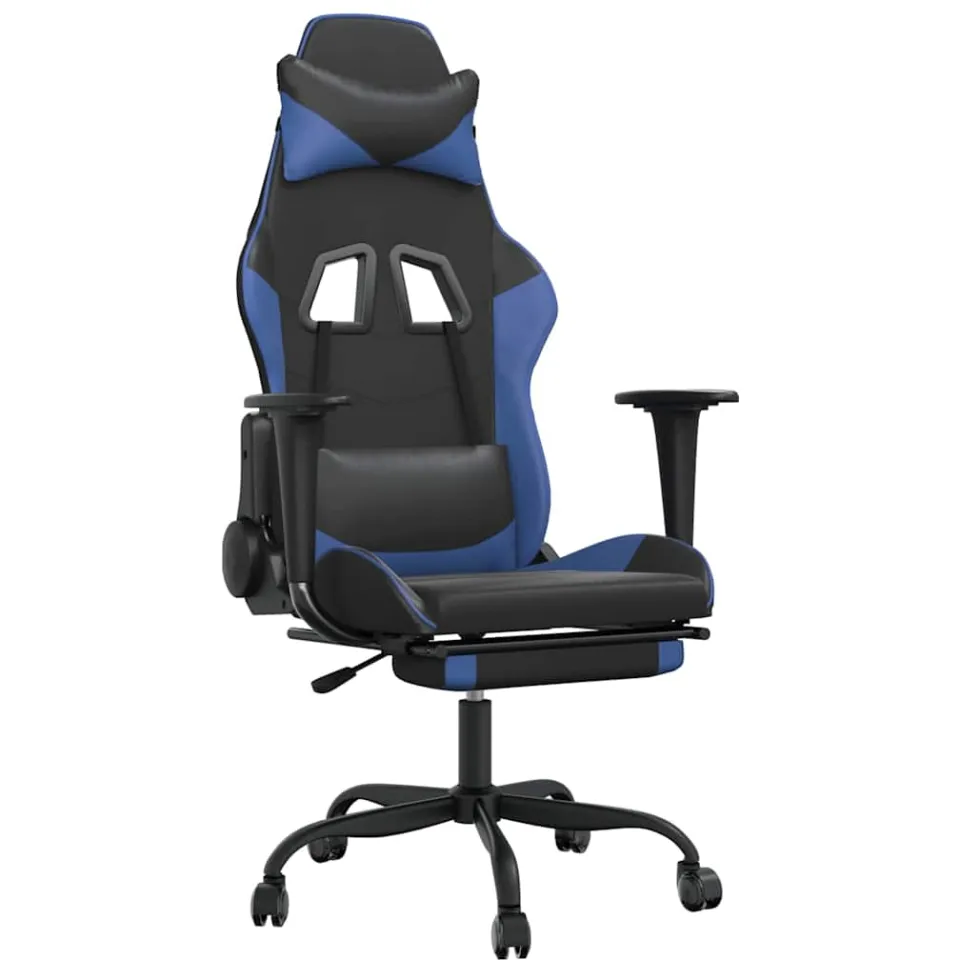 vidaXL Massage gamestoel met voetensteun kunstleer zwart en blauw, foto 3
