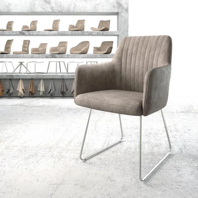 DELIFE Gestoffeerde-stoel Greg-Flex slipframe roestvrij staal microvelours taupe vintage pocketveer kern Beige