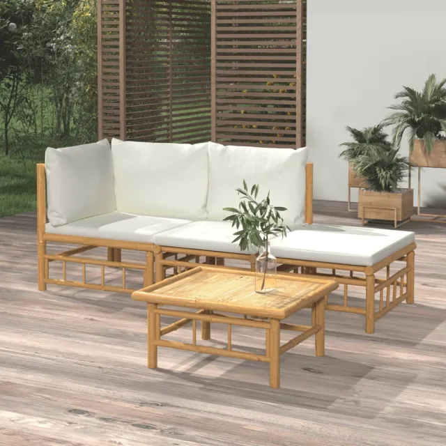 vidaXL 4-delige Loungeset met kussens bamboe crèmewit, foto 2