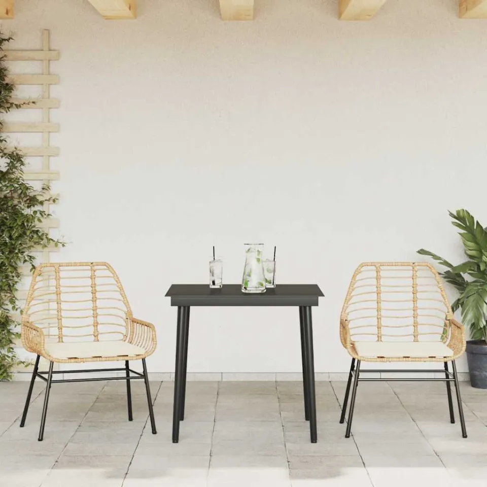 vidaXL 3-delige Tuinset met kussens poly rattan glas bruin, foto 2