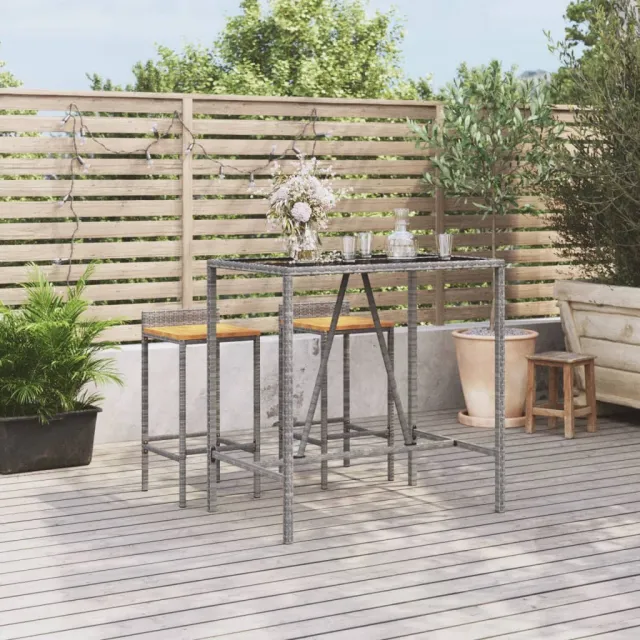 vidaXL Bartafel met glazen blad 110x70x110 cm poly rattan grijs, foto 2