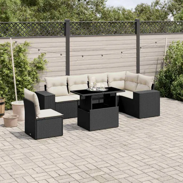 vidaXL 7-delige Loungeset met kussens poly rattan zwart, foto 2