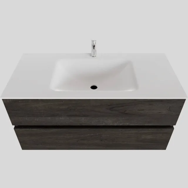 Boss & Wessing Badkamermeubel Solid Surface BWS Oslo 100x46 cm Midden Wood Dark Brown (met 1 kraangat) Houtlook