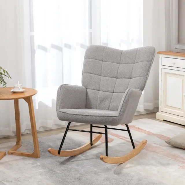 STILVORA Schommelstoel 71 x 98 x 101 cm - Hoge Rugleuning Met Armleuningen En Zachte Stoffering - Voor Woonkamer En Leeshoek - Polyester Lichtgrijs