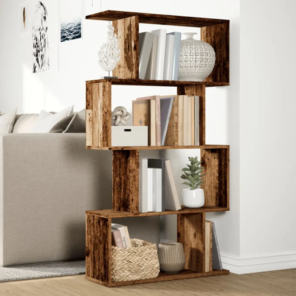 vidaXL Kamerscherm / boekenkast 4-laags 70x24x129 cm hout oud hout bruin, foto 3