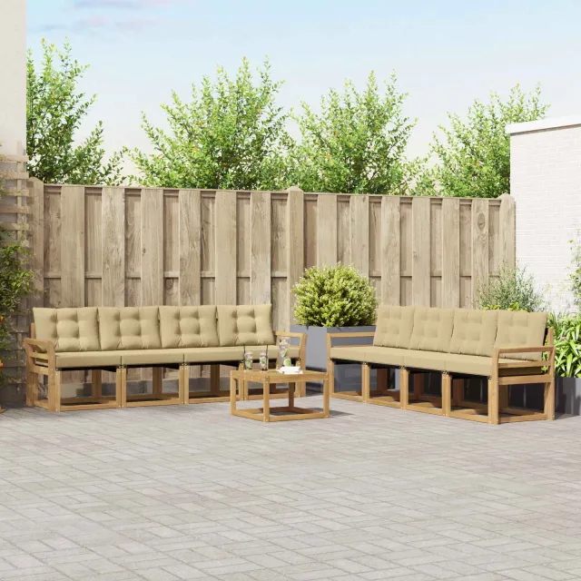 vidaXL Buiten bankenset 9 st 8-zits Wit en Beige