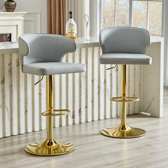 STILVORA Barkruk Set van 2 Met Rugleuning - Hoogte Verstelbaar En 360° Draaibaar - Voor Keuken, Bar En Eiland - Kunstleer - Lichtgrijs Light Gray