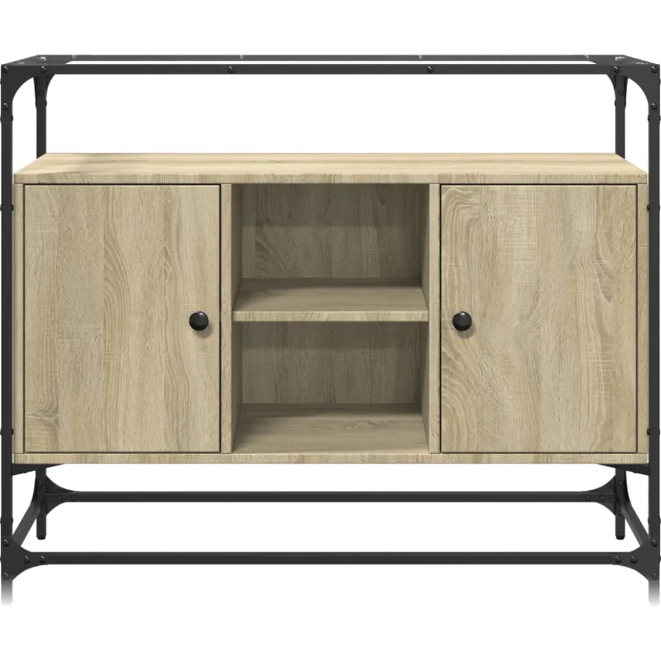 vidaXL Dressoir met glazen blad 98x35x81 cm hout sonoma eikenkleurig Bruin