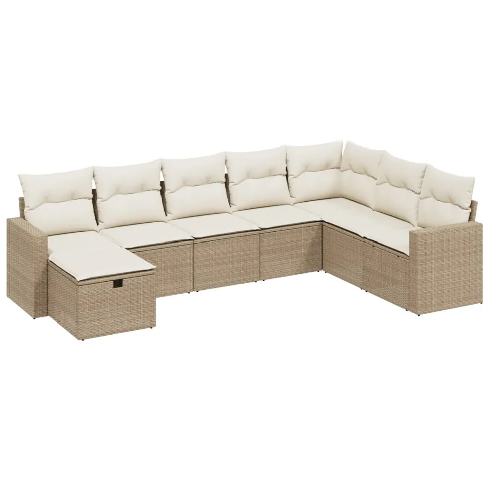 vidaXL 8-delige Loungeset met kussens poly rattan beige, foto 3