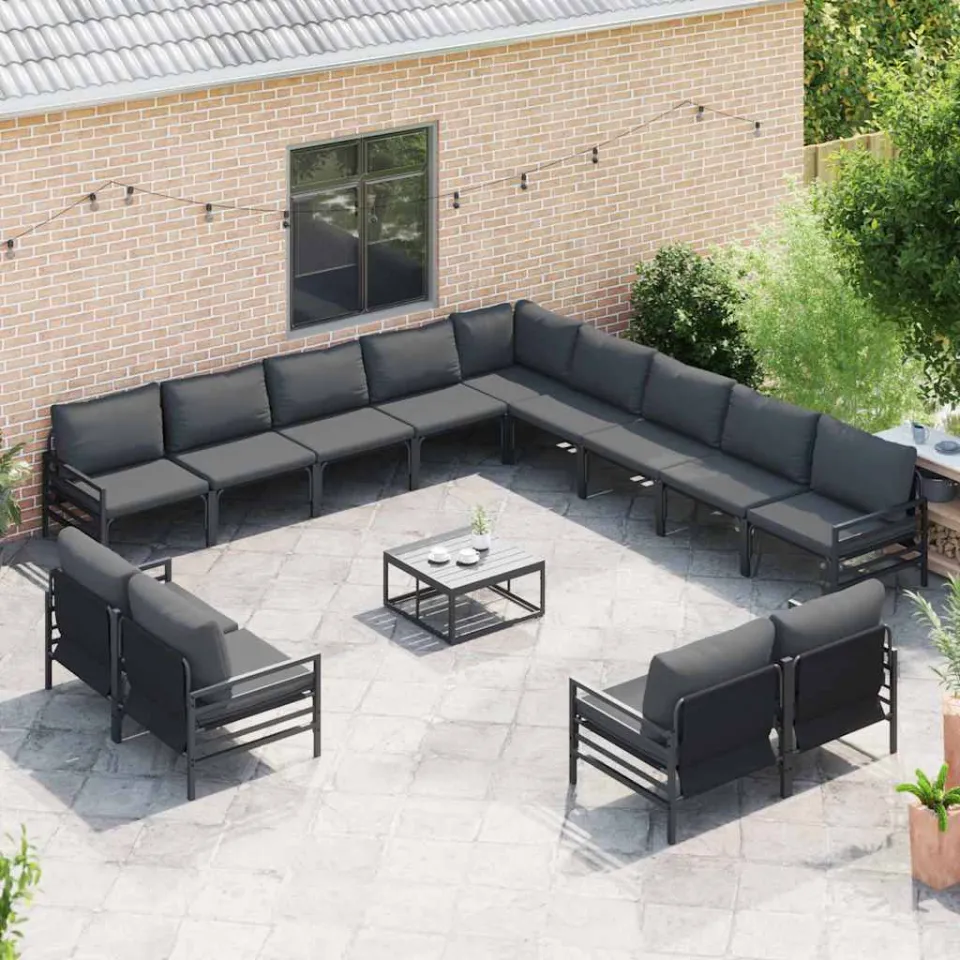 vidaXL Tuinbankenset 14 st Zwart Staal, foto 3