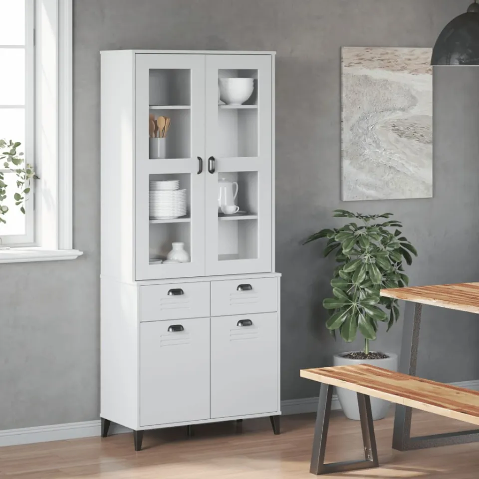 vidaXL Hoge kast VIKEN 80x40x190 cm massief grenenhout wit, foto 2