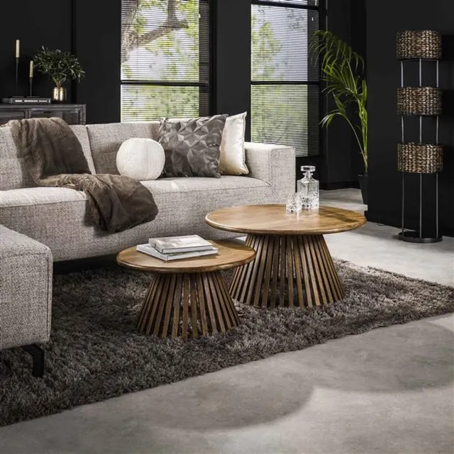 Dimehouse Ronde Salontafel Set van 2 Vera Mangohout - 80 x 80 x 40 cm - Hout - Landelijk - Rond