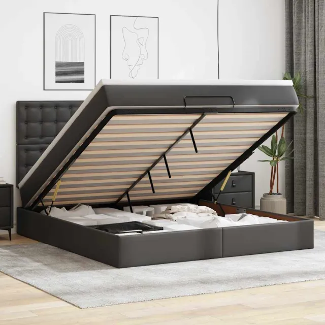 vidaXL Ottoman bed met matras en LED's 180x200cm kunstleer zwart