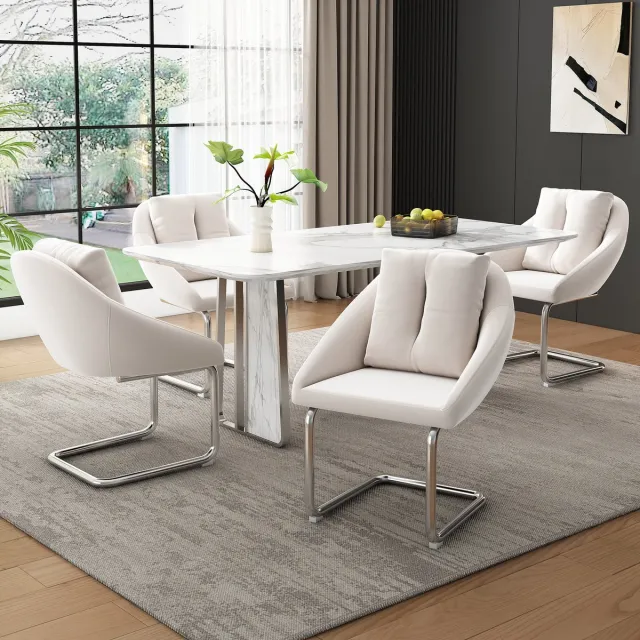 intebiki eetkamerstoelen - set van 4 - fauteuil voor de woonkamer - holle rugleuning en dik zitkussen - keukenstoelen - Fluwelen - ergonomische stoel - geschikt voor slaapkamers en woonkamers - beige