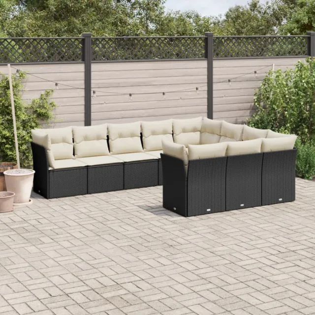 vidaXL 10-delige Loungeset met kussens poly rattan zwart, foto 2