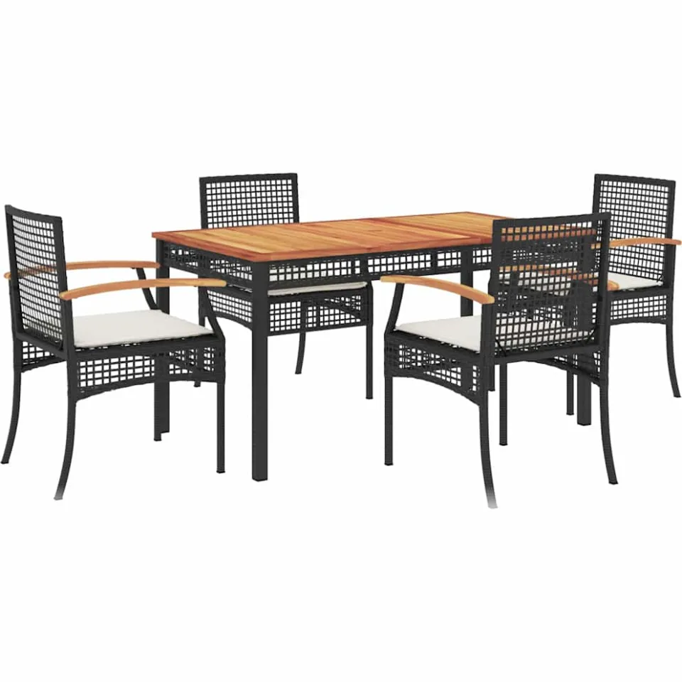 vidaXL 5-delige Tuinset met kussens poly rattan zwart, foto 4