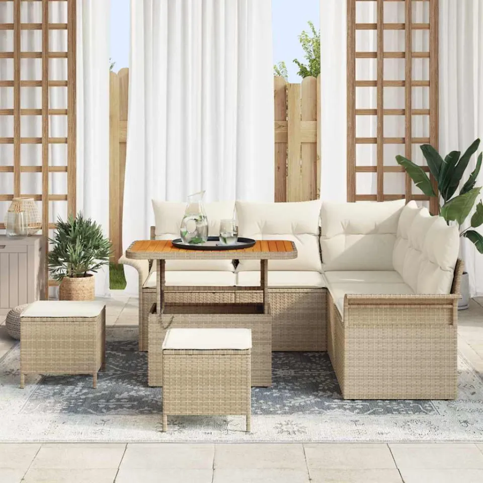 vidaXL Tuinbankenset 8 st Beige poly rattan, foto 3