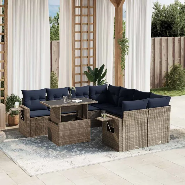 vidaXL 9-delige tuinbankset met kussens, grijs polyrotan, foto 2