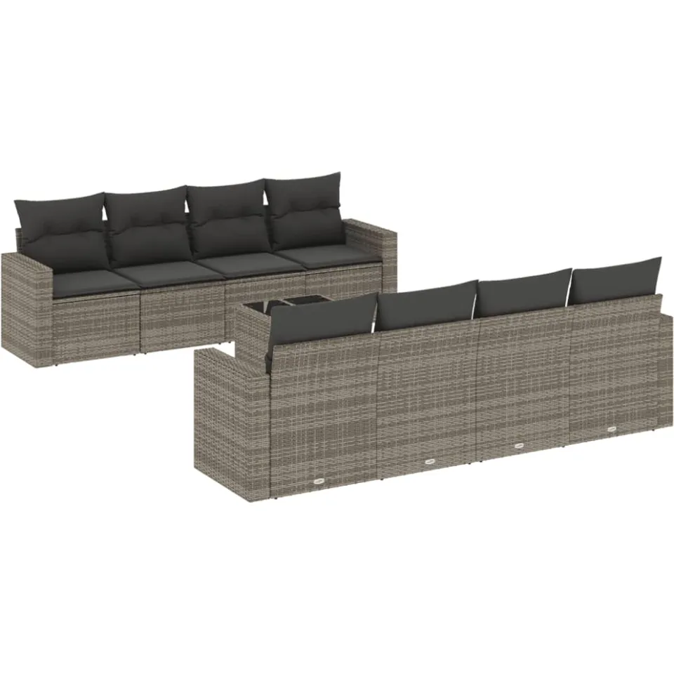 vidaXL 9-delige Loungeset met kussens poly rattan grijs