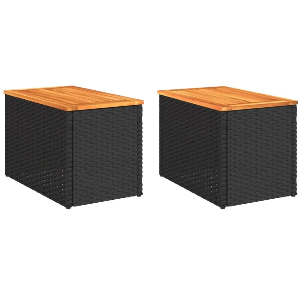 vidaXL Tuinbijzettafels 2 st 55x34x37 cm hout poly rattan zwart, foto 3
