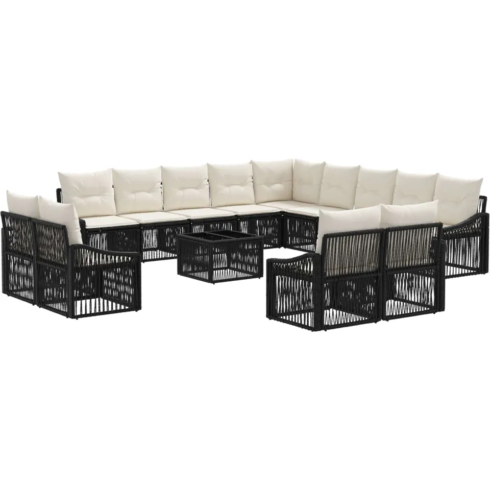 vidaXL Tuinbankenset 14 st Zwart poly rattan, foto 3