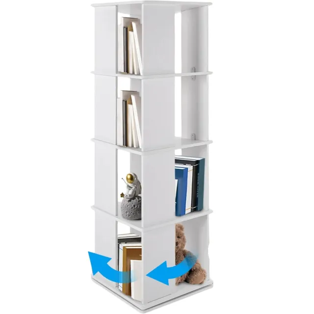 Novendo Goods 3-Laags roterende boekenplank – 360° Draaibare houten boekenkast met opbergrekken – Compact vrijstaand displayrek voor woonkamer, slaapkamer of kantoor Wit