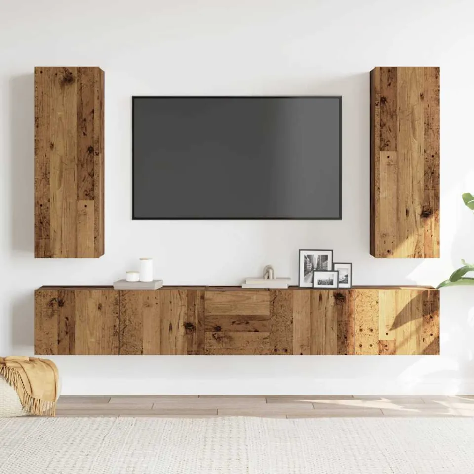 vidaXL 5-delig Tv-meubelset wandmontage bewerkt hout oud houtkleurig bruin, foto 2
