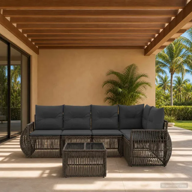 vidaXL Tuinbankenset 6 st Grijs en Donkergrijs poly rattan