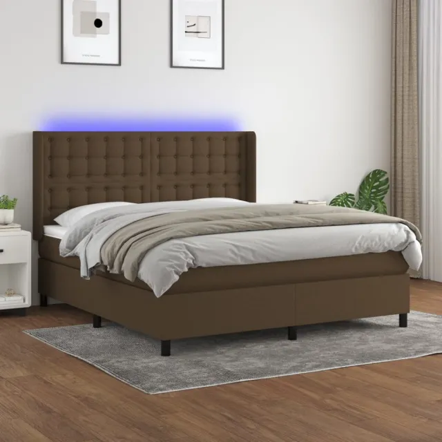 vidaXL Boxspring met matras en LED stof donkerbruin 180x200 cm bruin