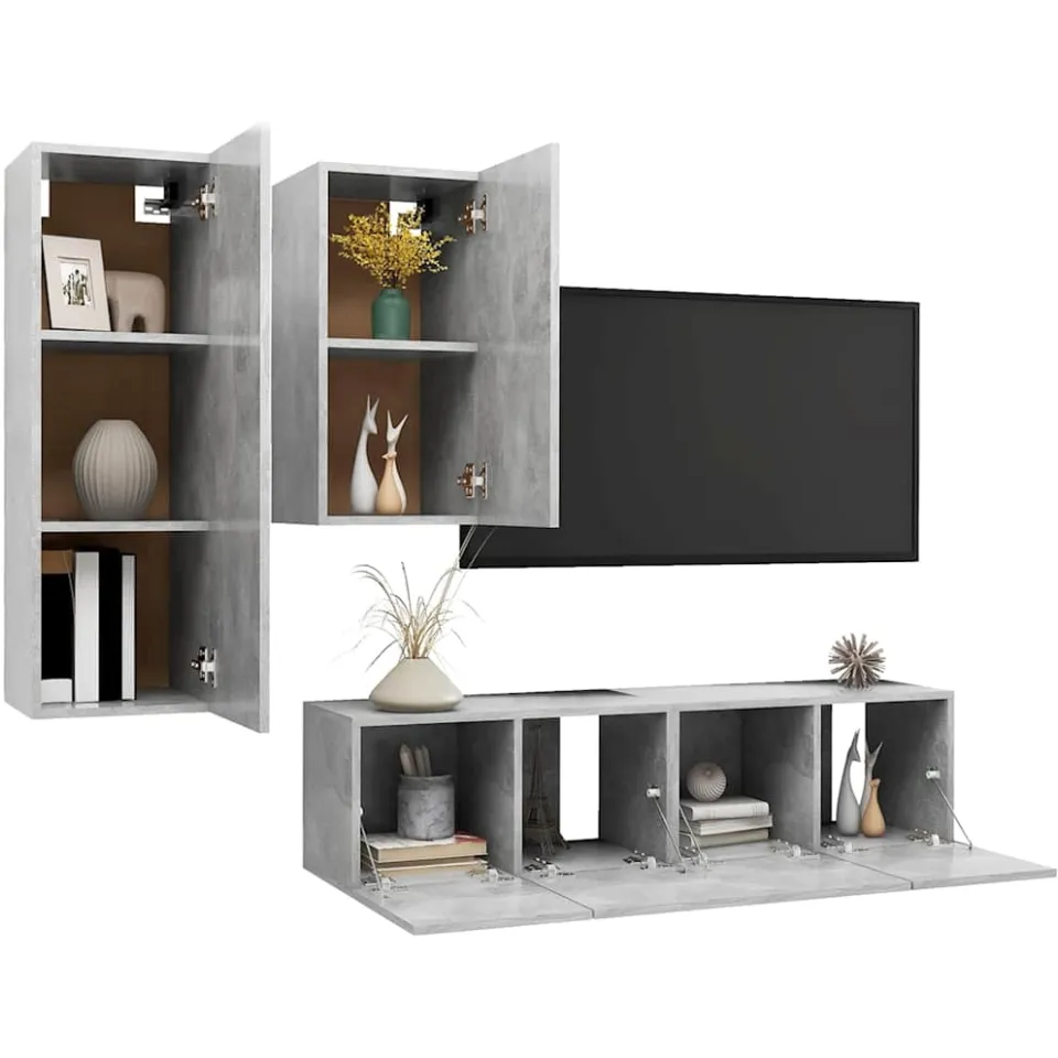 vidaXL 4-delige Tv-meubelset bewerkt hout betongrijs grijs, foto 3