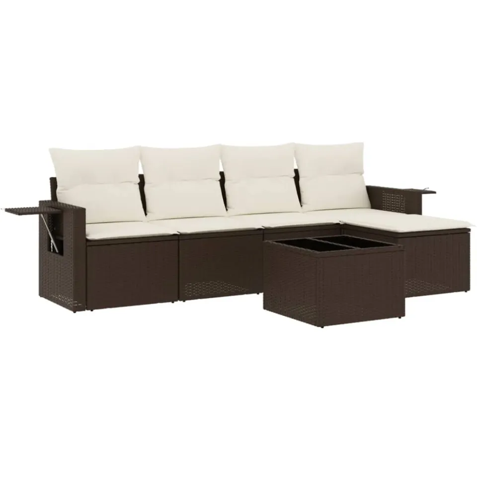 vidaXL 6-delige Loungeset met kussens poly rattan bruin, foto 3