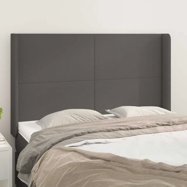 vidaXL Hoofdbord met randen 147x16x118/128 cm kunstleer grijs