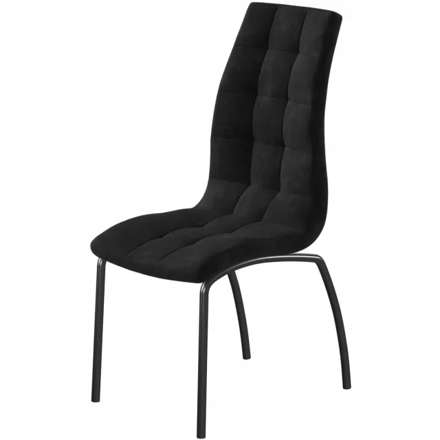 Furnitex Riviera 100 - Eetkamerstoel - Zwart fluweel - Gestikt patroon - Metalen poten