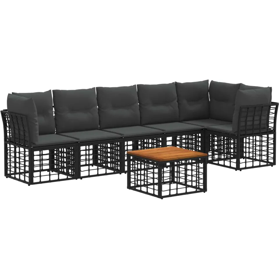 vidaXL Tuinbankenset 7 st Zwart en Donkergrijs poly rattan, foto 3