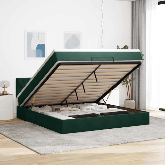 vidaXL Ottoman bed met matras en LED's 180x200 cm fluweel donkergroen groen