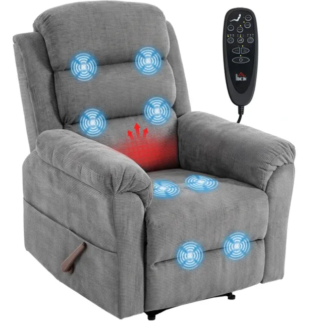GranMaison Massagestoel - Relaxfauteuil - Zetel - Sta op stoel elektrisch - Stof - 1 persoons - Met armleuning - Zeer comfortabel - Elektrisch - Grijs