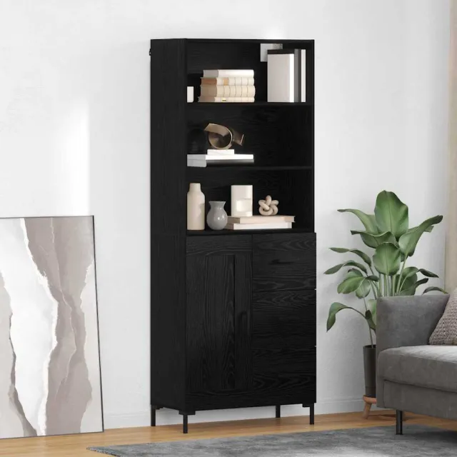 vidaXL Hoge kast Zwart Eiken 69,5 x 34 x 180 cm Bewerkt hout