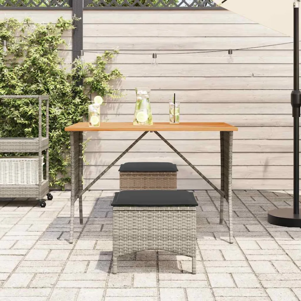 vidaXL Tuintafel met acaciahouten blad 105x75x72 cm poly rattan grijs, foto 3