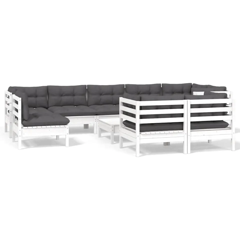 vidaXL 10-delige Loungeset met kussens massief grenenhout wit